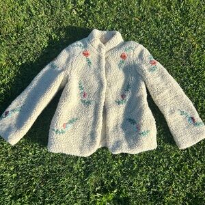 Floral embroidered Teddy Coat